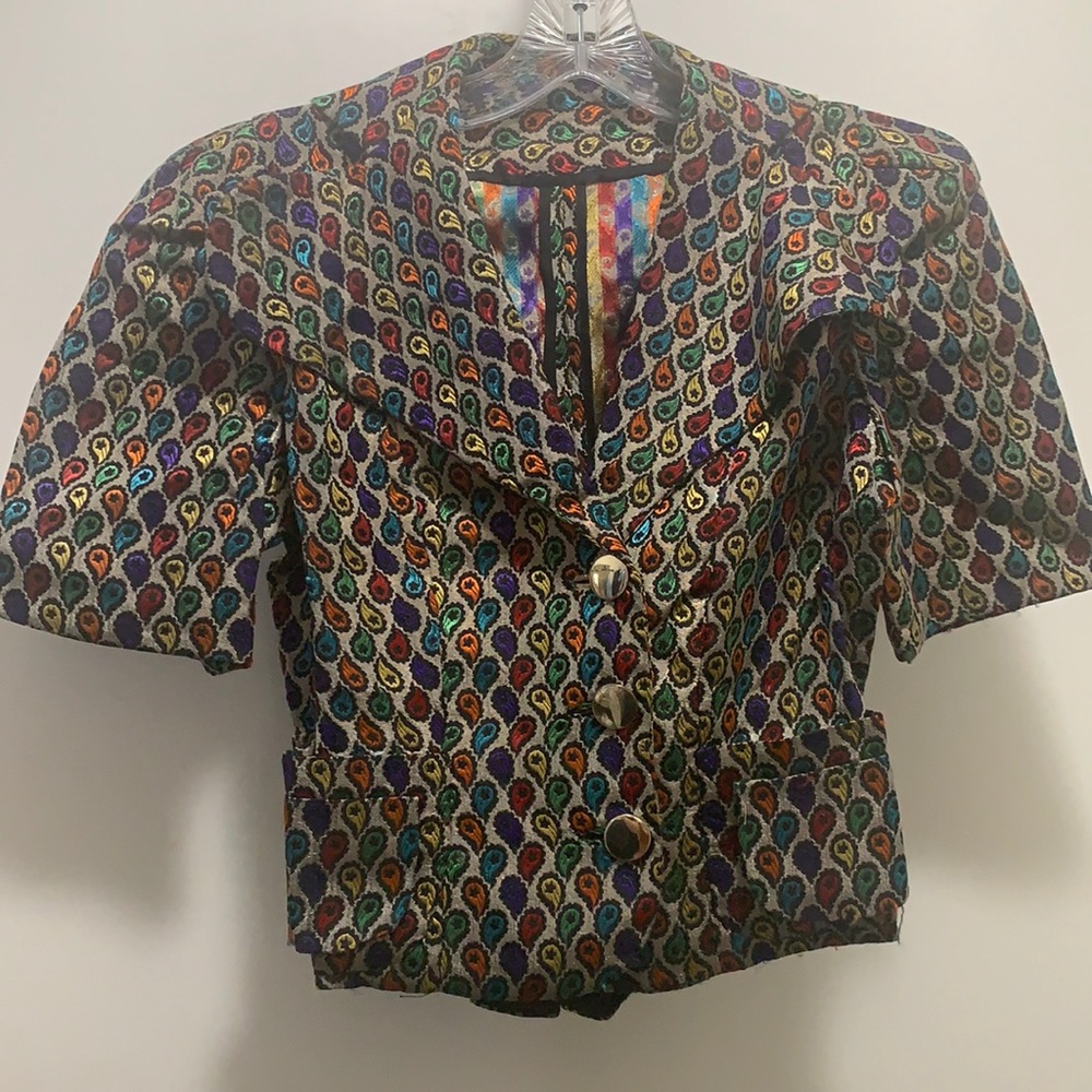 VINTAGE JACKET - gorgeous rainbow jacket with pockets and 12” across, 24” around